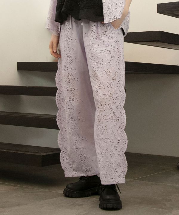 Schiffli Embroidered Straight Pants