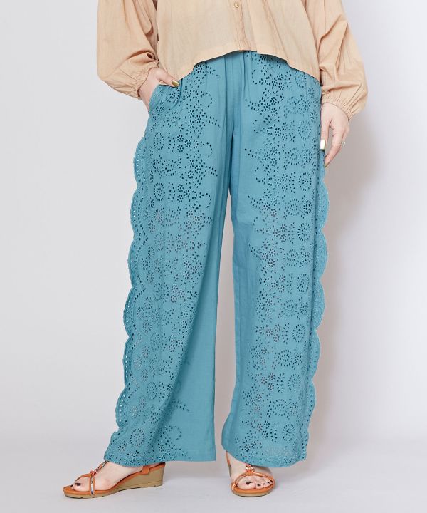 Schiffli Embroidered Straight Pants