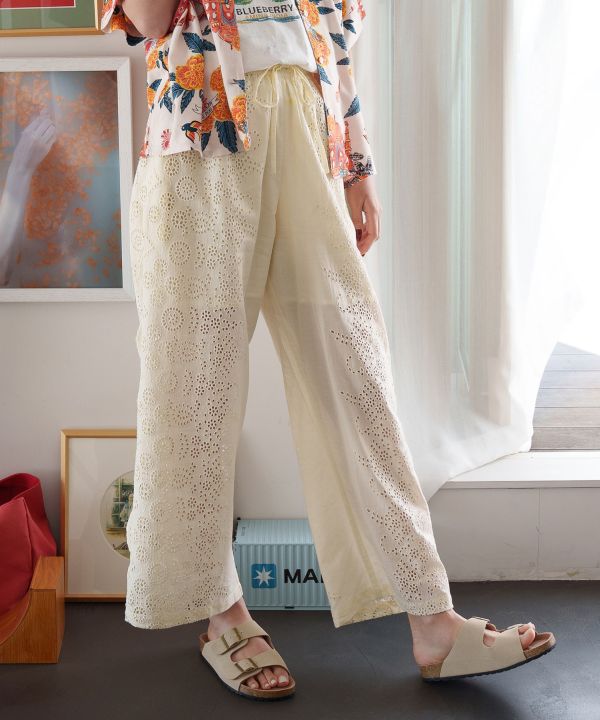 Schiffli Embroidered Straight Pants
