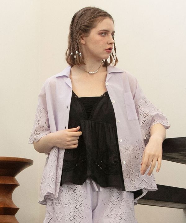 Schiffli Embroidery Open Collar Shirt