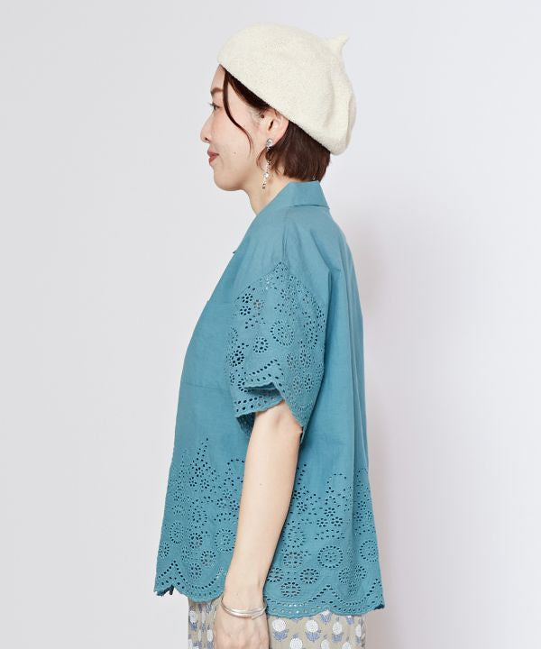 Schiffli Embroidery Open Collar Shirt