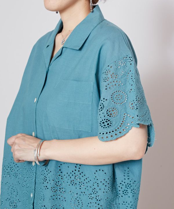 Schiffli Embroidery Open Collar Shirt