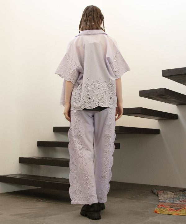 Schiffli Embroidery Open Collar Shirt