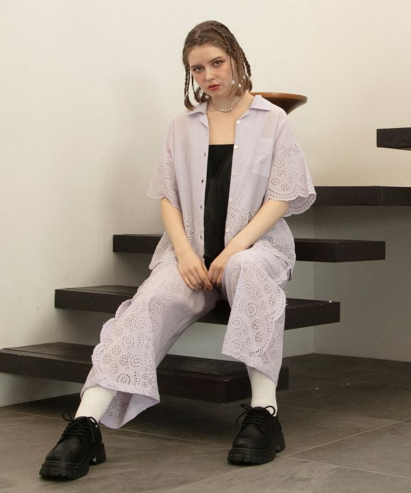 Schiffli Embroidery Open Collar Shirt