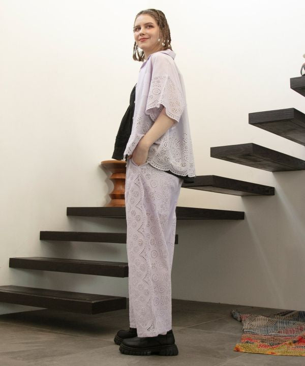 Schiffli Embroidery Open Collar Shirt