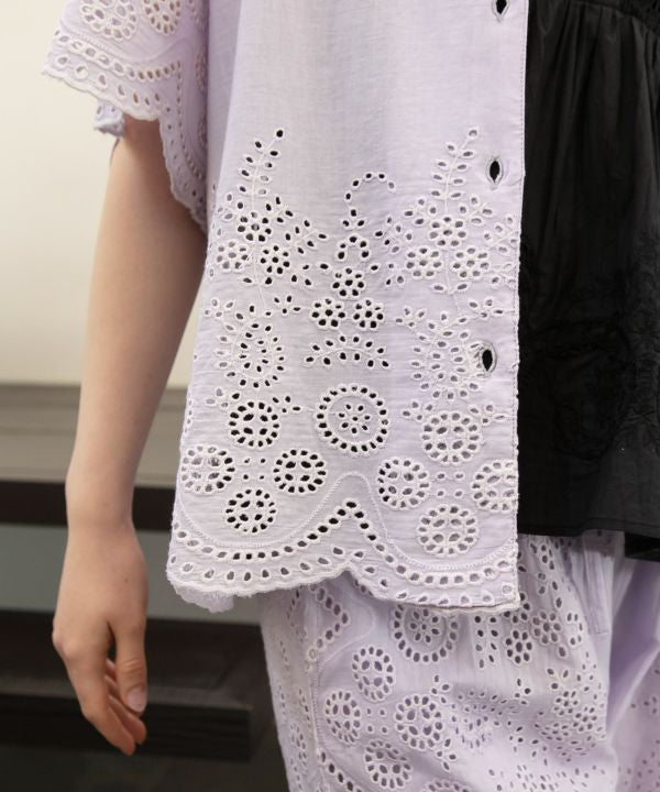 Schiffli Embroidery Open Collar Shirt