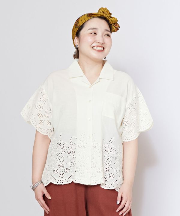 Schiffli Embroidery Open Collar Shirt