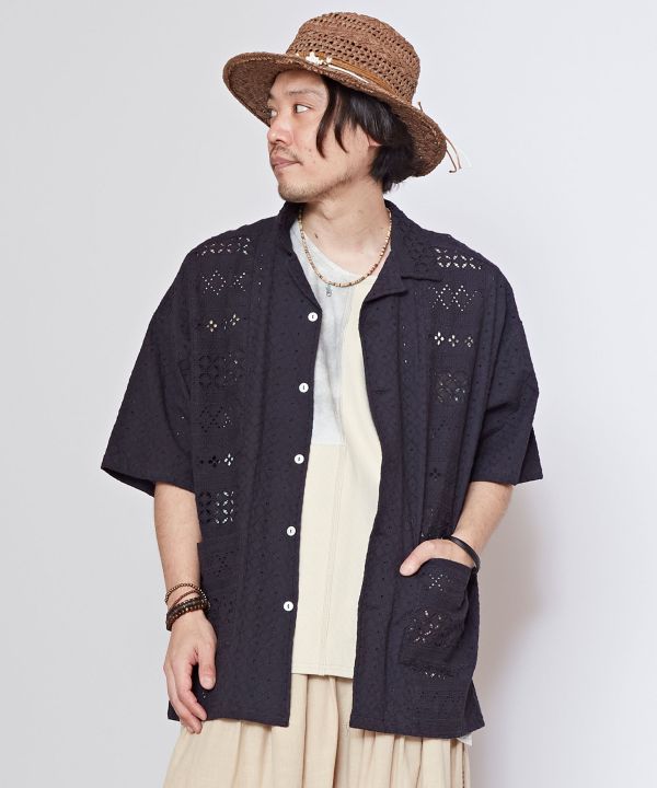 Schiffli & Lace Camp Collar Shirt