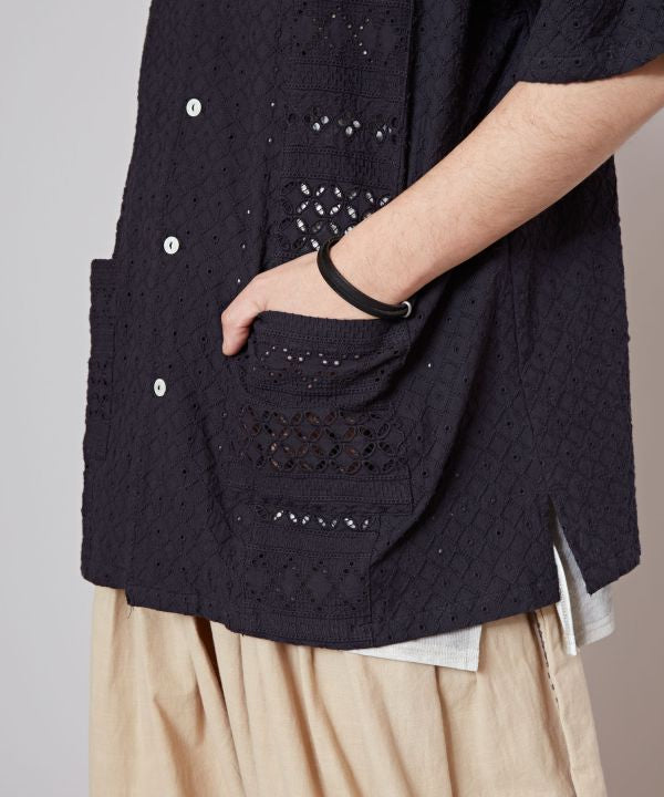 Schiffli & Lace Camp Collar Shirt