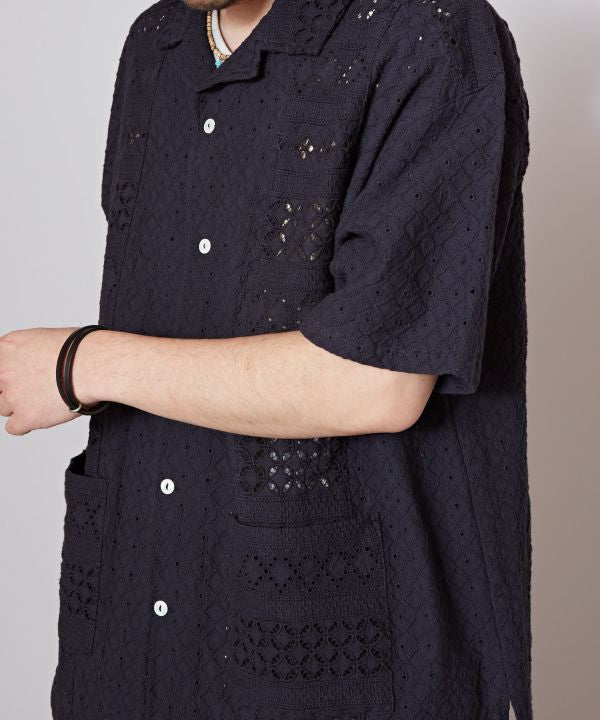 Schiffli & Lace Camp Collar Shirt