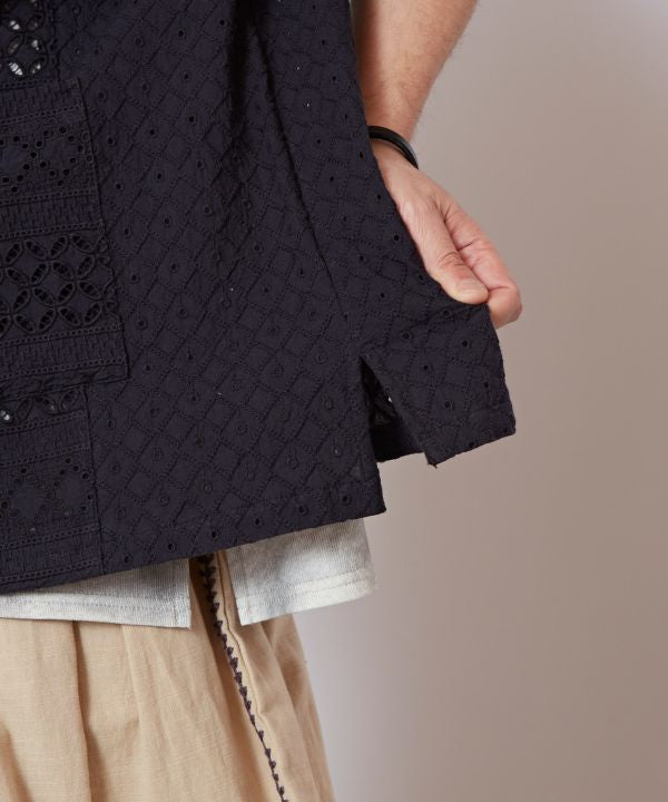 Schiffli & Lace Camp Collar Shirt