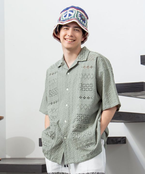 Schiffli & Lace Camp Collar Shirt