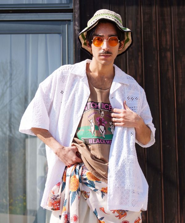 Schiffli & Lace Camp Collar Shirt