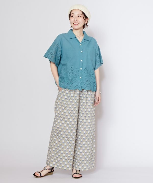 Block Print Cotton Straight Pants