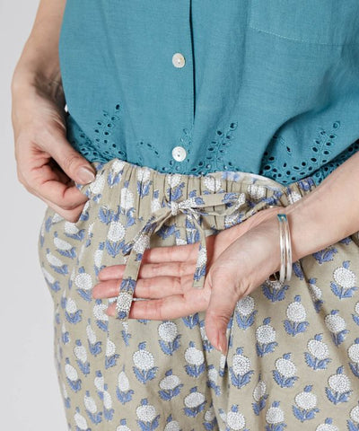 Block Print Cotton Straight Pants