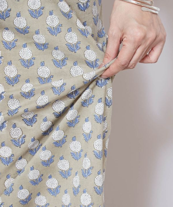 Block Print Cotton Straight Pants