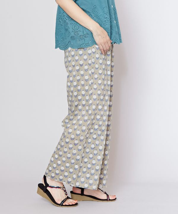 Block Print Cotton Straight Pants