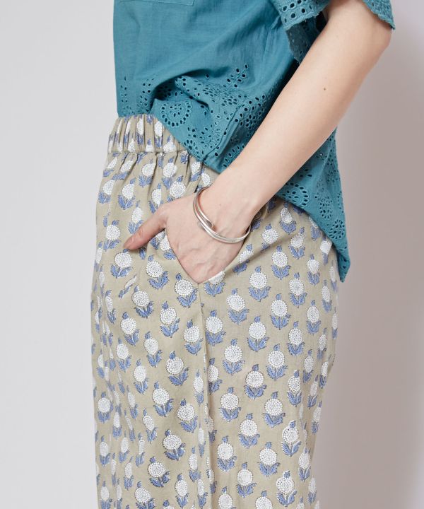 Block Print Cotton Straight Pants