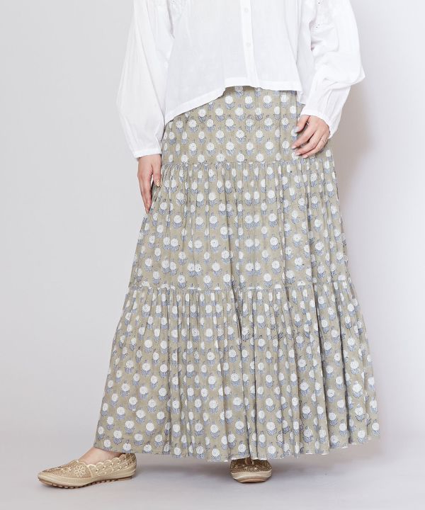 Block Print Cotton Tiered Skirt