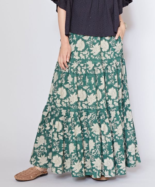 Block Print Cotton Tiered Skirt