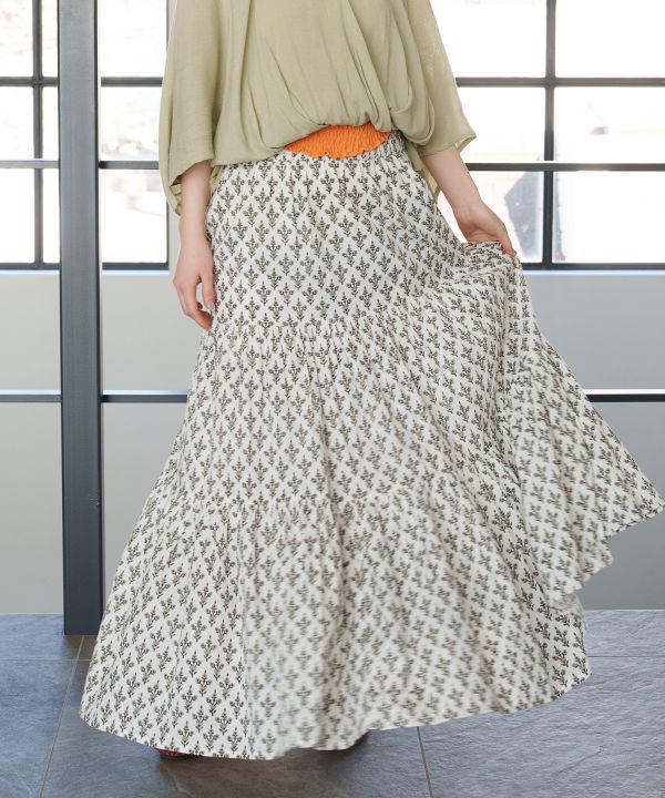 Block Print Cotton Tiered Skirt