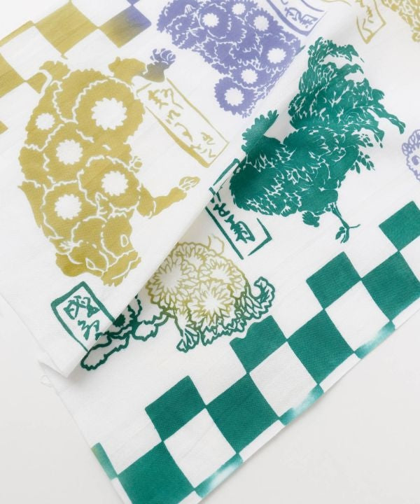 Tenugui Towel - よきことを菊の十二支