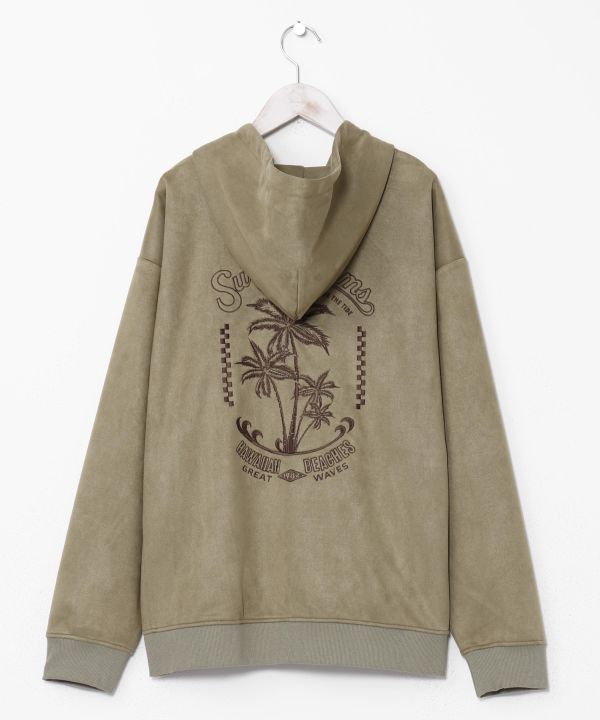 SURF＆Palms Men's Soft Faux Suede Zip Up Hoodie