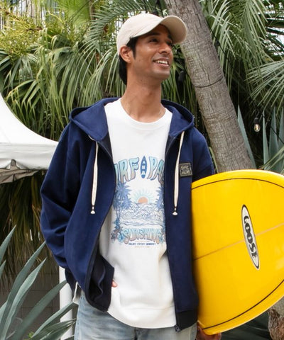 SURF＆Palms Men's Soft Faux Suede Zip Up Hoodie