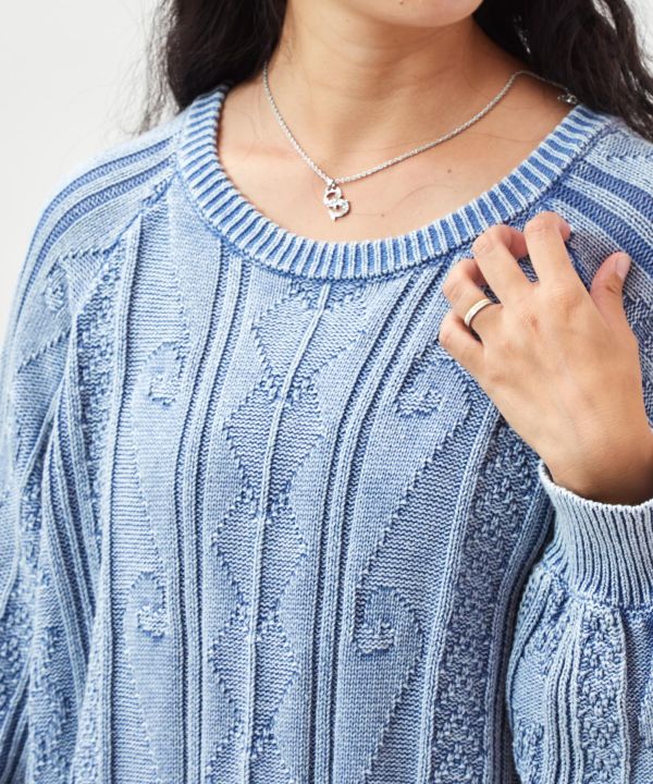 Tribal Pattern Washed Knit Pullover