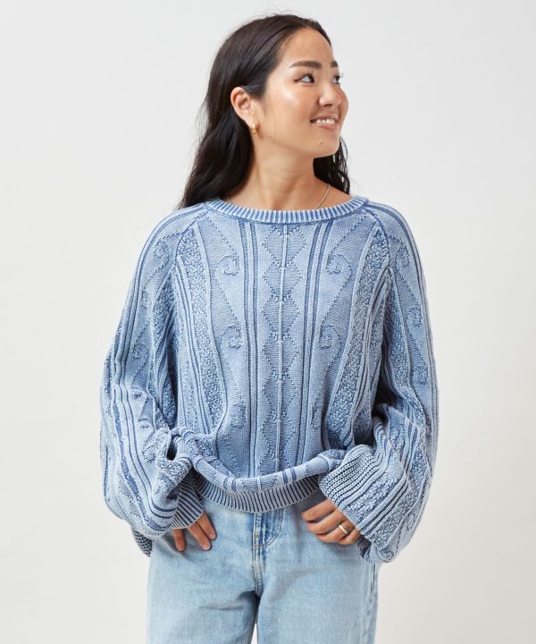 Tribal Pattern Washed Knit Pullover