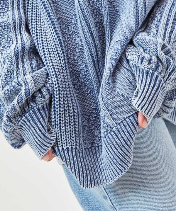 Tribal Pattern Washed Knit Pullover