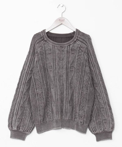Tribal Pattern Washed Knit Pullover