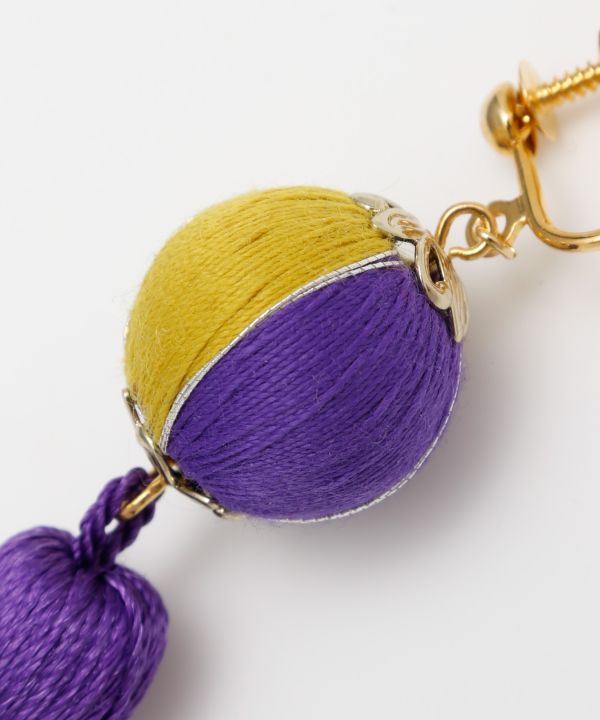 Temari Tassel Clip Earrings