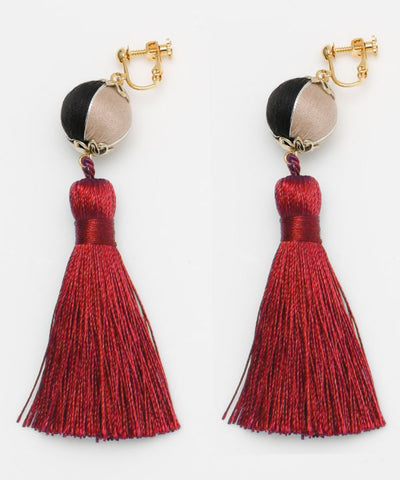 Temari Tassel Clip Earrings