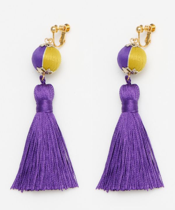 Temari Tassel Clip Earrings