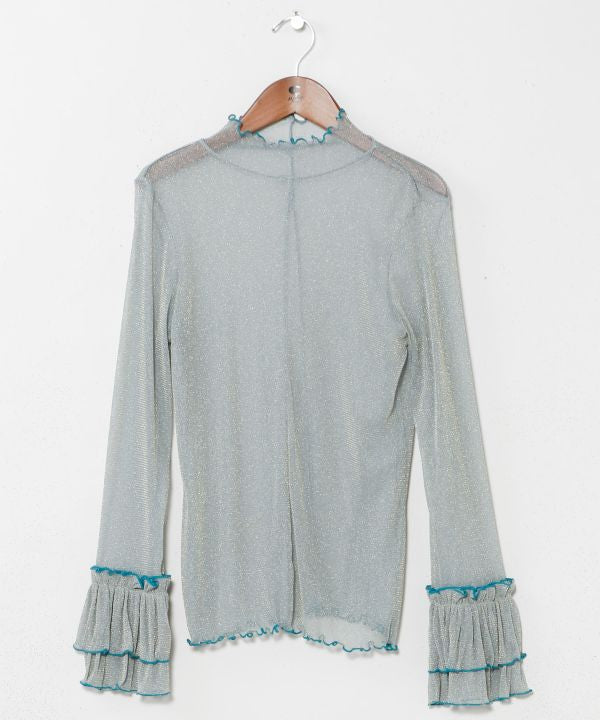 Stretchy Sheer Gold Glitter Top by AMINA - Ametsuchi