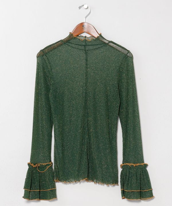 Stretchy Sheer Gold Glitter Top by AMINA - Ametsuchi