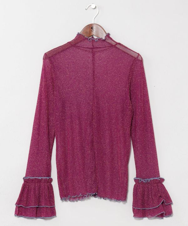 Stretchy Sheer Gold Glitter Top by AMINA - Ametsuchi