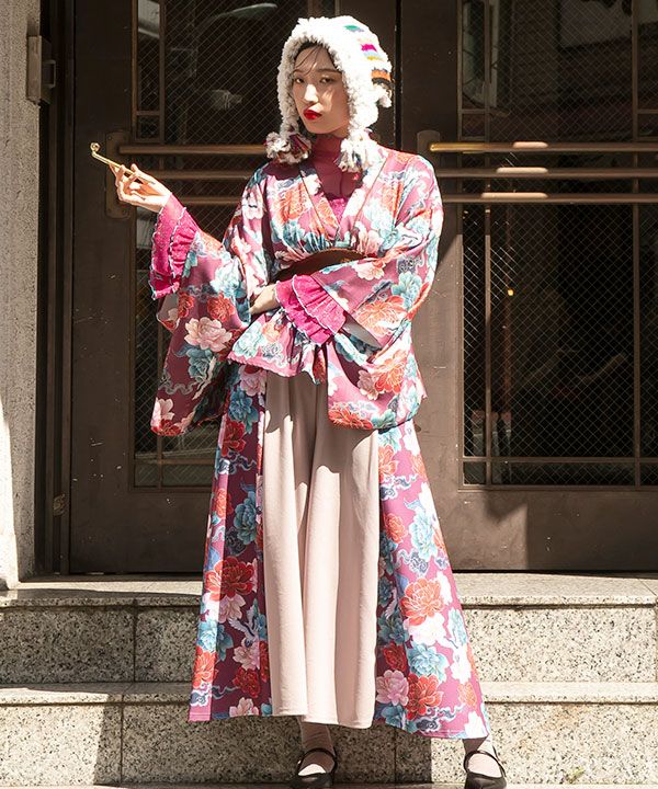 Peony Crane Kimono Wrap Top