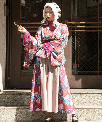 Peony Crane Kimono Wrap Top