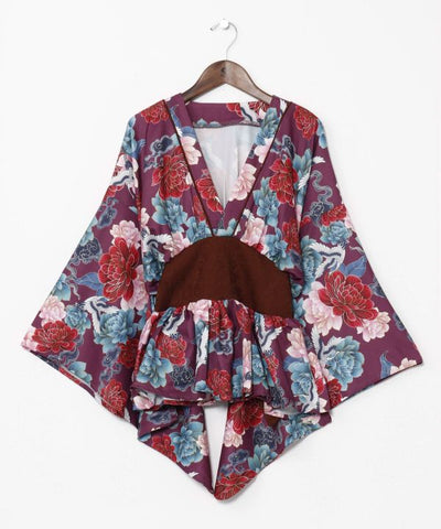 Peony Crane Kimono Wrap Top