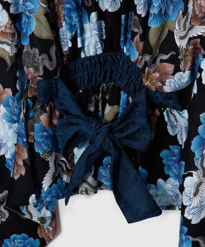 Peony Crane Kimono Wrap Top