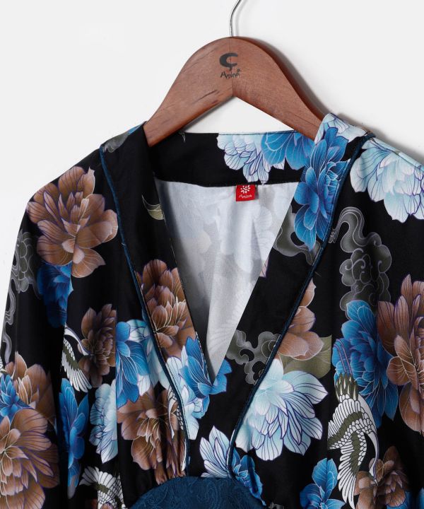 Peony Crane Kimono Wrap Top