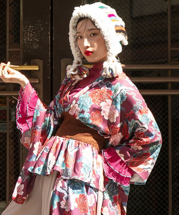 Peony Crane Kimono Wrap Top