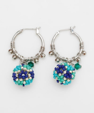 Colrful Beaded Ball Hoop Earrings