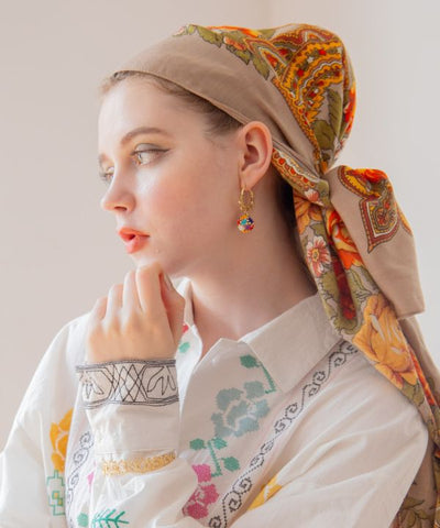 Colrful Beaded Ball Hoop Earrings