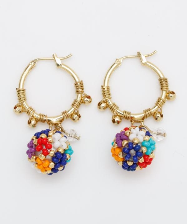 Colrful Beaded Ball Hoop Earrings