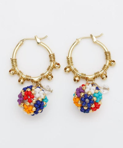 Colrful Beaded Ball Hoop Earrings