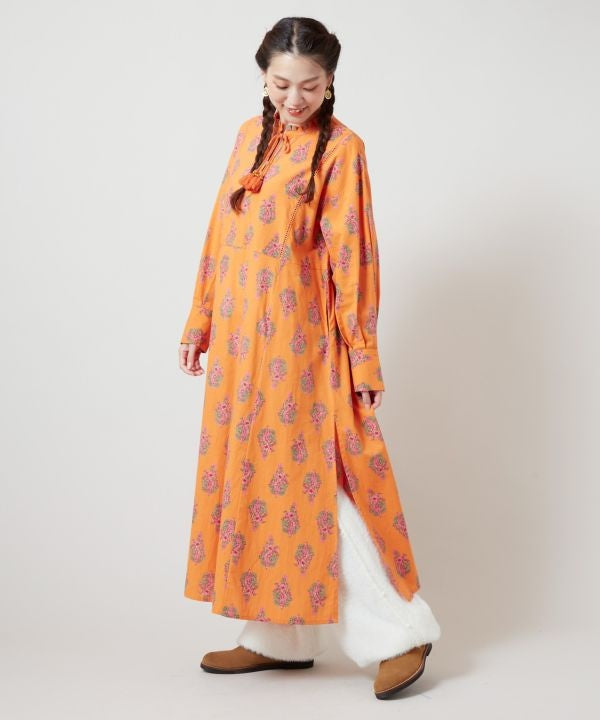 Elegant Cotton Dress with Pockets ORANGE Elegant Cotton Dress with Pockets ORANGE