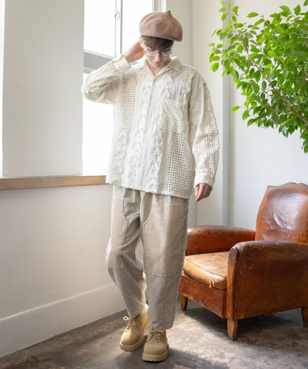Embroidered Schiffli Patchwork Shirt
